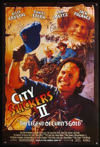 4m324 CITY SLICKERS 2 DS advance 1sh '94 art of Billy Crystal, Jon Lovitz, Jack Palance!