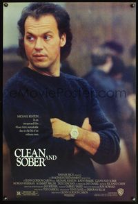 4m328 CLEAN & SOBER 1sh '88 Michael Keaton, Kathy Baker, Morgan Freeman, M. Emmet Walsh!