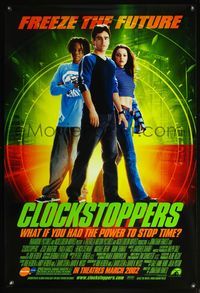 4m330 CLOCKSTOPPERS advance 1sh '01 Jesse Bradford, Paula Garces, Jonathan Frakes directed!