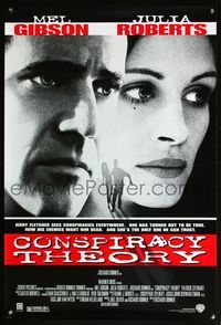 4m347 CONSPIRACY THEORY 1sh '97 Patrick Stewart, cool b/w image of Mel Gibson & Julia Roberts!