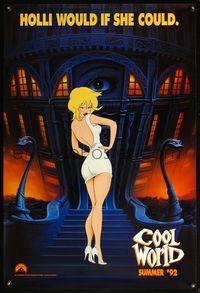 4m354 COOL WORLD teaser 1sh '92 great cartoon art of sexy Kim Basinger as Holli!