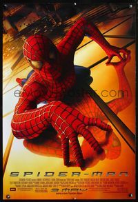 4m754 SPIDER-MAN DS advance 1sh '02 Tobey Maguire crawling up wall, Sam Raimi, Marvel Comics!