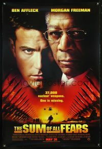 4m763 SUM OF ALL FEARS DS advance 1sh '02 Ben Affleck, Morgan Freeman, from the Tom Clancy novel!