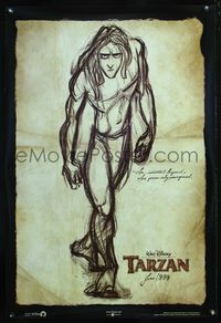 4m769 TARZAN DS sketch advance 1sh '99 Disney jungle cartoon, from Edgar Rice Burroughs story!