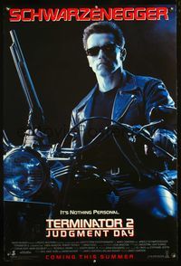 4m771 TERMINATOR 2 DS advance 1sh '91 Arnold Schwarzenegger on motorcycle with shotgun!