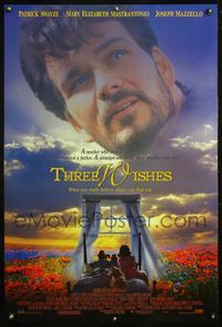 4m775 THREE WISHES DS 1sh '95 close-up of Patrick Swayze, Mary Elizabeth Mastrantonio!