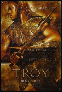 4m786 TROY DS teaser 1sh '04 cool huge image of Brad Pitt as Achilles!