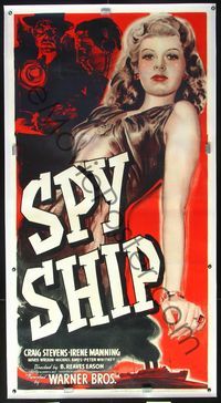 4r106 SPY SHIP linen 3sh '42 full-length art of sexy female aviator & German spy Irene Manning!