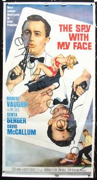 4r107 SPY WITH MY FACE linen 3sh '66 Robert Vaughn, Man from UNCLE, cool playing card design!