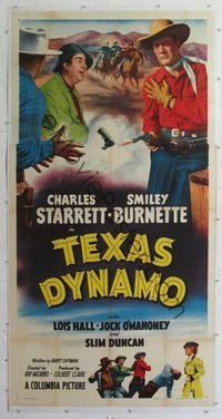 4r111 TEXAS DYNAMO linen 3sh '50 Charles Starrett as the Durango Kid shoots gun out of man's hand!