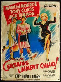 4r363 SOME LIKE IT HOT linen French 1p R60s art of sexy Marilyn, Curtis & Lemmon by Boris Grinsson!