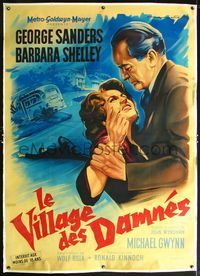 4r365 VILLAGE OF THE DAMNED linen French 1p '60 completely different art of Sanders by Roger Soubie!