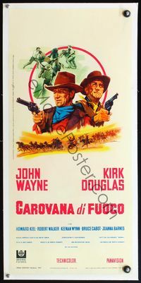 4r265 WAR WAGON linen Italian locandina '67 art of cowboys John Wayne & Kirk Douglas by Olivetti!