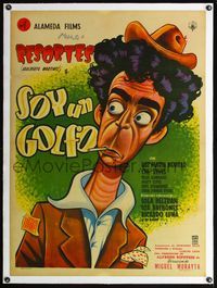 4r411 SOY UN GOLFO linen Mexican poster '55 great cartoon art of wacky smoking golfer Resortes!