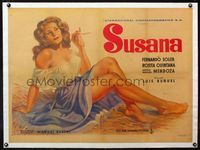 4r412 SUSANA linen horizontal Mexican poster '51 Luis Bunuel,art of sexy bad Rosita Quintana in hay!