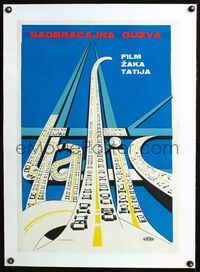 4r169 TRAFFIC linen Yugoslavian '71 Jacques Tati, cool completely different art of cars on highway!