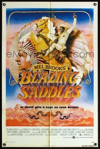 4x083 BLAZING SADDLES 1sh '74 classic Mel Brooks western, art of Cleavon Little by John Alvin!