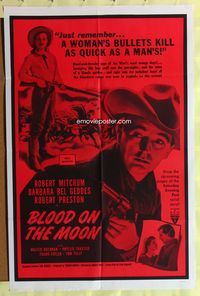 4x084 BLOOD ON THE MOON military 1sh R60s great close-up of Robert Mitchum, Barbara Bel Geddes