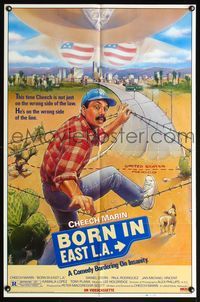 4x092 BORN IN EAST L.A. video 1sh '87 wacky art of Cheech Marin crossing the border