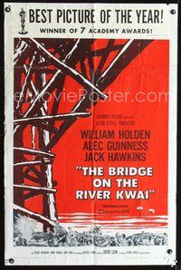 4x102 BRIDGE ON THE RIVER KWAI style A 1sh '58 William Holden, Alec Guinness, David Lean classic!