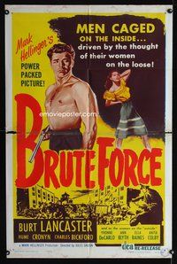 4x105 BRUTE FORCE 1sh R56 art of tough Burt Lancaster & sexy full-length Yvonne DeCarlo!