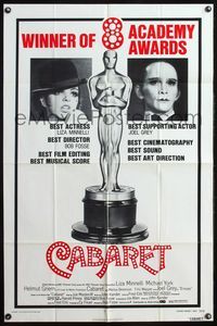 4x112 CABARET awards 1sh '72 different image of Oscar statuette between Liza Minnelli & Joel Grey!