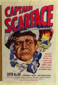 4x114 CAPTAIN SCARFACE 1sh '53 close up of Barton MacLane, whose soul was as crooked as his scar!