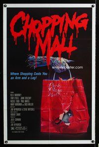 4x121 CHOPPING MALL 1sh '86 K. Akins art of severed hand carrying shopping bag with head in it!