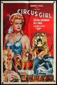 4x128 CIRCUS GIRL 1sh '56 art of sexy Kristina Soederbaum with circus tigers & elephants!