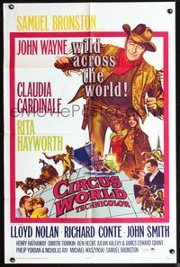 4x129 CIRCUS WORLD 1sh '65 Claudia Cardinale, John Wayne is wild across the world!