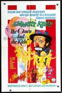 4x131 CLOWN & THE KIDS 1sh '68 great art of Emmett Kelly in make up w/kids!