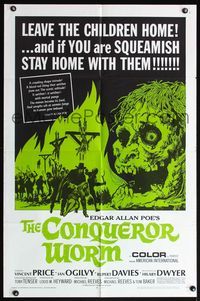 4x146 CONQUEROR WORM 1sh '68 from Edgar Allan Poe, Vincent Price, gruesome horror art!