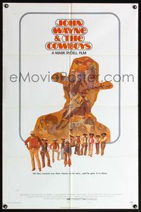 4x153 COWBOYS style B 1sh '72 Mark Rydell directed, Craig art of John Wayne & young outlaws!