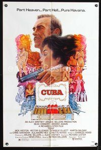 4x161 CUBA 1sh '79 cool artwork of Sean Connery & Brooke Adams and cigars!