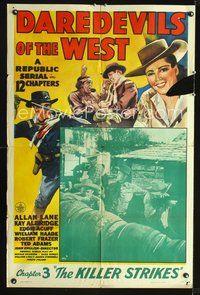 4x167 DAREDEVILS OF THE WEST Chap 3 1sh '43 Allan Lane, Kay Aldridge, Chapter 3, The Killer Strikes!