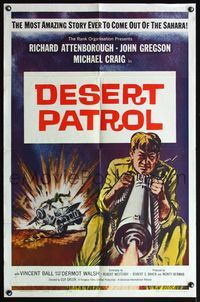 4x177 SEA OF SAND 1sh '62 Richard Attenborough, cool art of military soldier with huge gun!