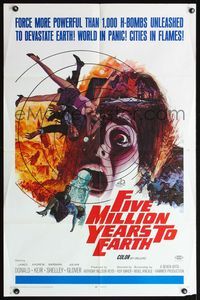 4x290 FIVE MILLION YEARS TO EARTH 1sh '67 cities in flames, world panic spreads, art by Gerald Allison!