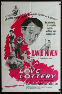 4x577 LOVE LOTTERY 1sh '54 wacky David Niven on strings, Peggy Cummins, Anne Vernon!