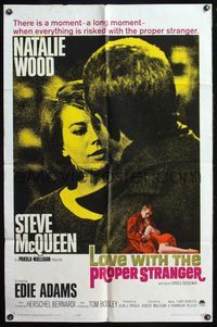 4x580 LOVE WITH THE PROPER STRANGER 1sh '64 romantic close up of Natalie Wood & Steve McQueen!