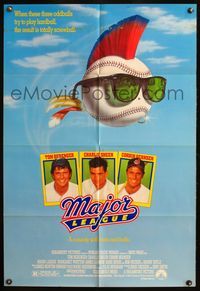 4x594 MAJOR LEAGUE 1sh '89 Charlie Sheen, Tom Berenger, wacky art of baseball with mohawk!