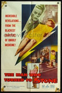 4x608 MAN WHO TURNED TO STONE 1sh '57 Victor Jory practices unholy medicine, cool sexy horror art!