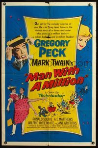 4x612 MAN WITH A MILLION 1sh '54 Gregory Peck, English comedy from Mark Twain's story!