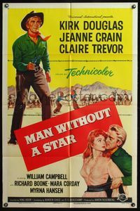 4x618 MAN WITHOUT A STAR 1sh '55 art of cowboy Kirk Douglas pointing gun, Jeanne Crain