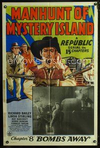 4x625 MANHUNT OF MYSTERY ISLAND ch8 1sh '45 artwork of pirate, Richard Bailey, Bombs Away!