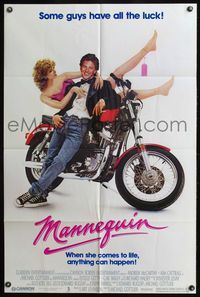 4x629 MANNEQUIN 1sh '87 great image of Andrew McCarthy & fake Kim Cattrall by motorcycle!