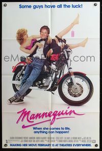 4x630 MANNEQUIN advance 1sh '87 great image of Andrew McCarthy & fake Kim Cattrall by motorcycle!