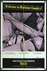 4x638 MARLOWE 1sh '69 sexy Gayle Hunnicutt's legs & James Garner with booze and gun in hands!