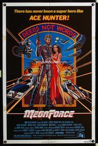 4x650 MEGAFORCE 1sh '82 cool art of super hero Barry Bostwick as Ace Hunter with sexy babe!