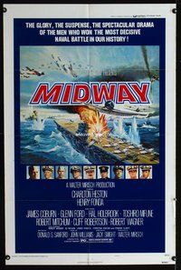 4x654 MIDWAY style B 1sh '76 Charlton Heston, Henry Fonda, cool artwork of huge naval battle!