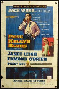 4x744 PETE KELLY'S BLUES 1sh '55 Jack Webb smoking & holding trumpet, sexy Janet Leigh!